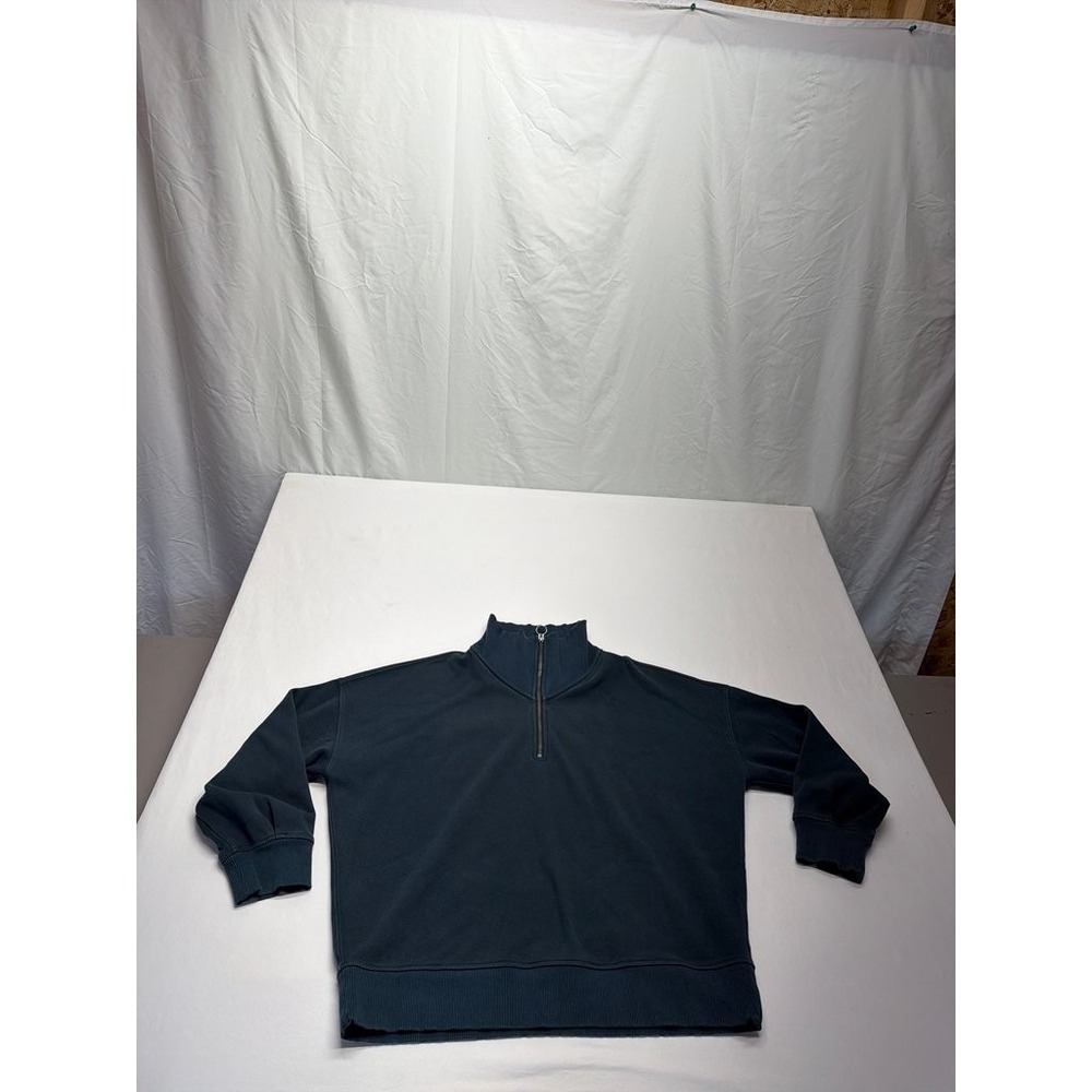 Athleta Womens Half-Zip Pullover Sweatshirt Deep Blue Large Casual Cotton Blend